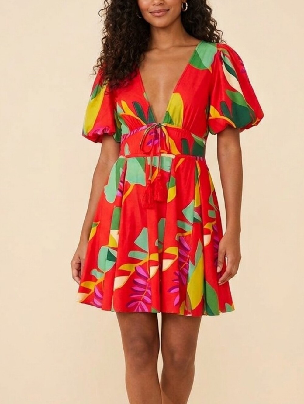 House of Harlow 1960 Red Tropical Print Mini Dress 4 NWT